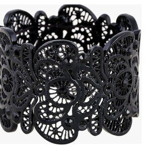 🖤 Elegant Vintage Black Lace Filigree Cuff Bracelet 🖤